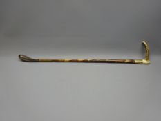 Edwardian bamboo Riding Crop with antler handle, 15ct gold collar inscribed 'Cyril Fuller from R.N.