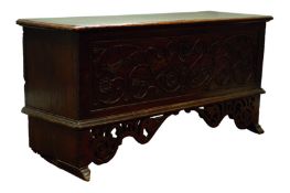Planked oak coffer with hinged cover,