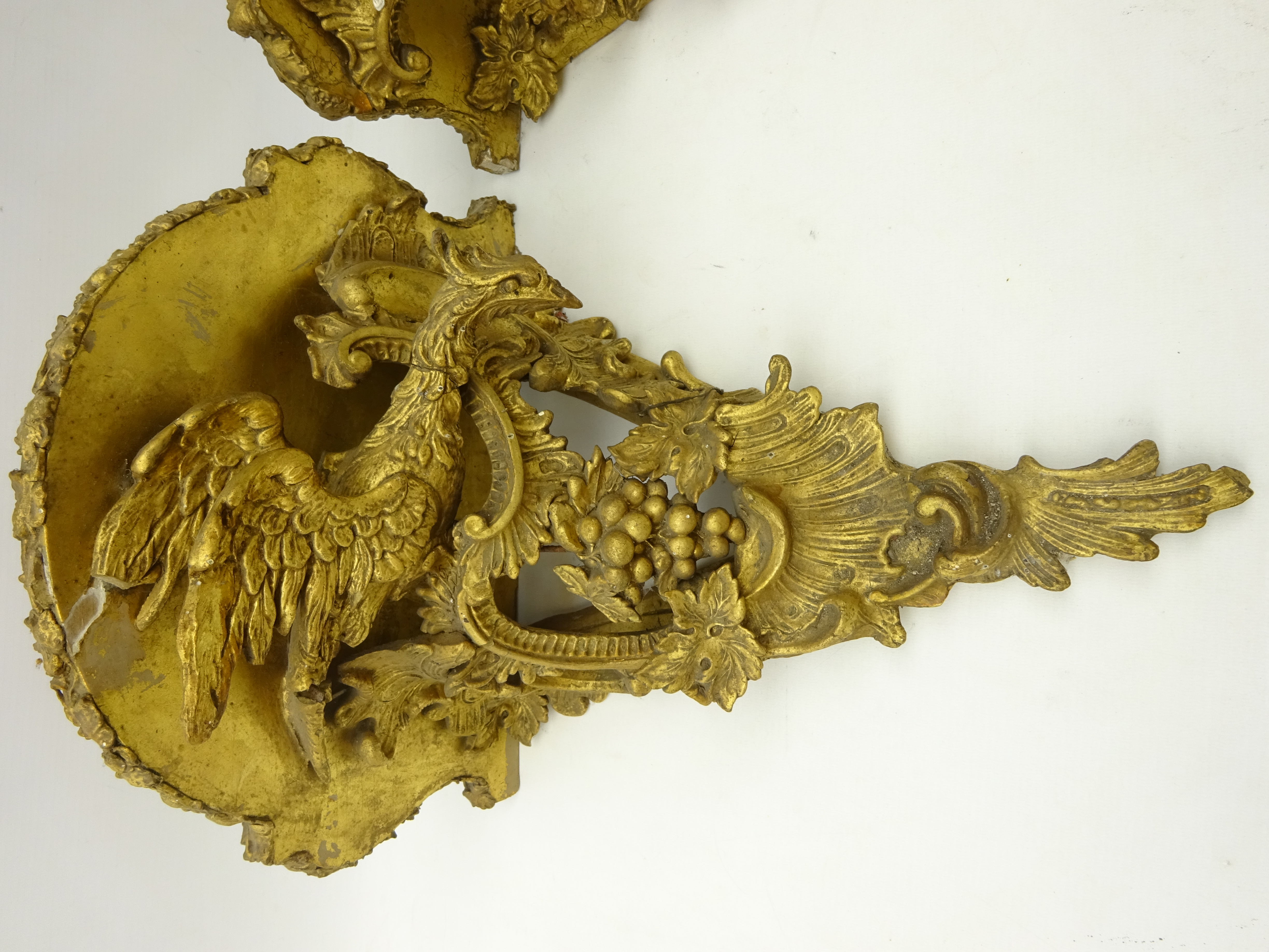 Pair early 19th century giltwood and gesso wall brackets, - Image 3 of 4