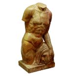 20th century Greek style varigated terracotta coloured marble study of a torso with head under arm,
