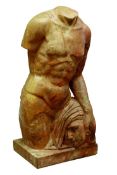 20th century Greek style varigated terracotta coloured marble study of a torso with head under arm,