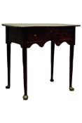 Queen Anne style oak lowboy, rounded rectangular top above two deep and one shallow drawers,
