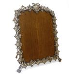 Victorian silver on oak freestanding photograph frame by King & Son London 1894, cherub,