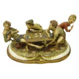 Large Capodimonte figure 'The Cheats' by Bruno Merli on shaped plinth,