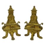 Pair of 19th century French ormolu chenet, foliate scroll design, floral swags,