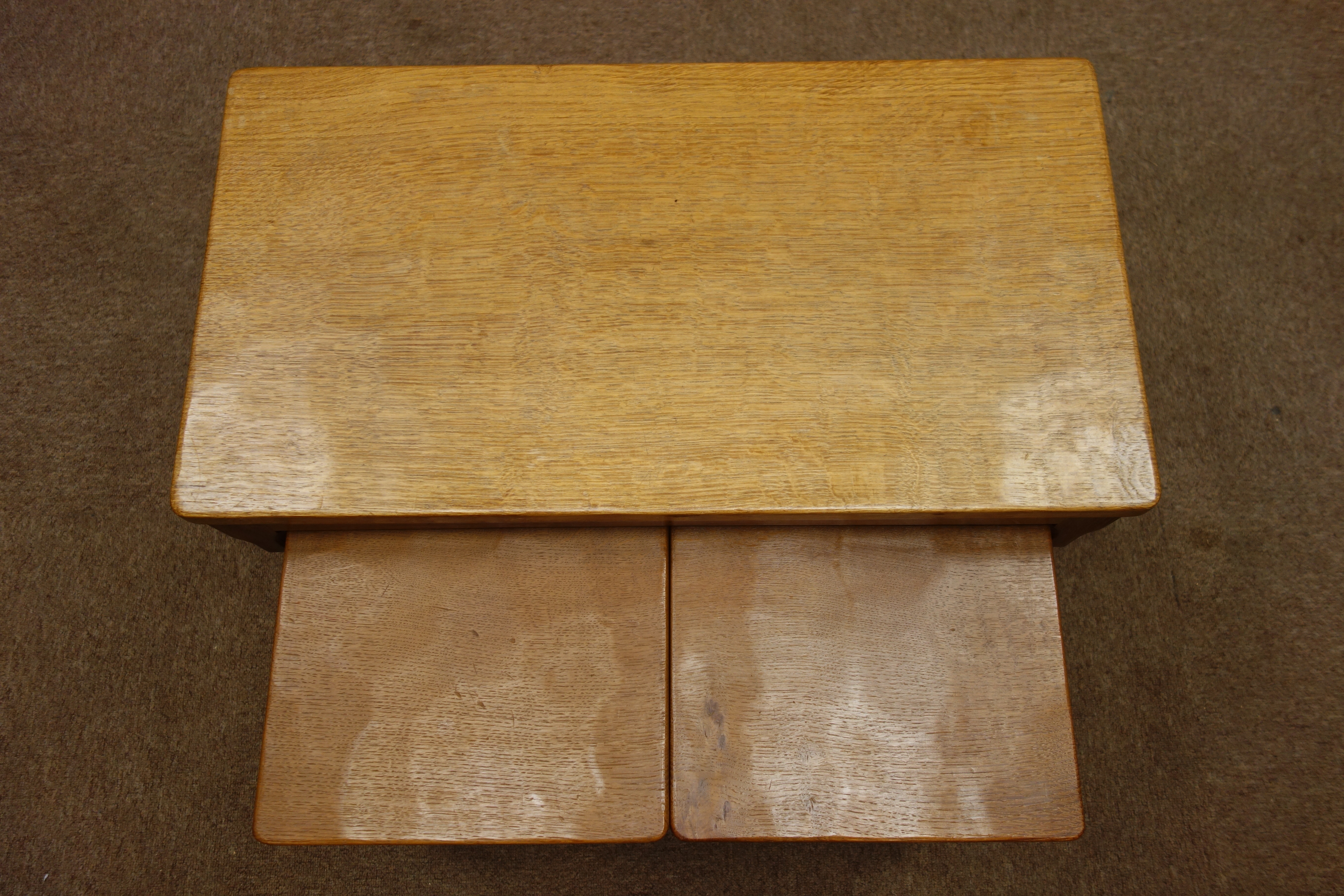 Yorkshire oak - nest of three tables with adzed tops by Sid Pollard of Bagby, 68cm x 37cm, - Image 3 of 3