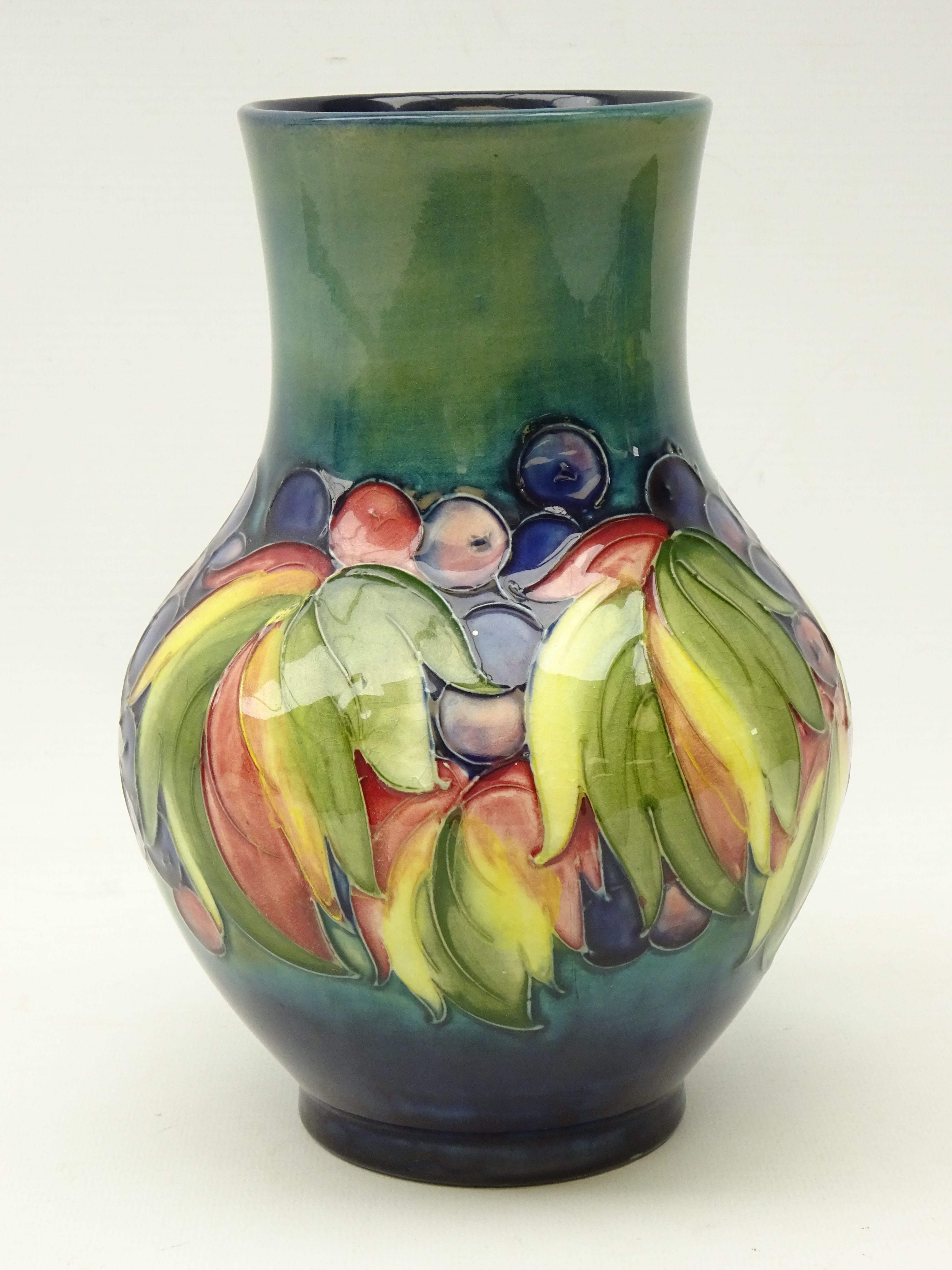 Moorcroft Grape and Leaf pattern vase of squat form, impressed signature and 'Potter to H. - Image 2 of 4