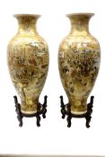 **withdrawn**Pair Japanese Satsuma floor vases, Meiji Period, ovoid form,