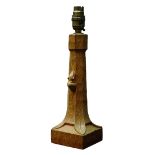 'Mouseman' carved oak table lamp, by Robert Thompson of Kilburn,