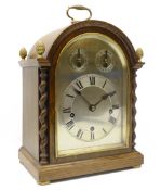 Victorian gilt metal mounted golden oak cased arch top bracket clock,