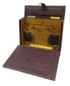 Victorian tooled leather correspondence box with fold down leather writing surface,