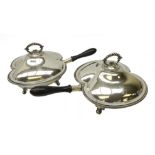 Pair late Victorian silver-plated twin division chafing dishes, by William Hutton & Sons,