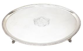 George III silver oval tray with crest,