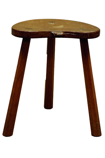 'Mouseman' oak three legged stool, dished adzed seat, by Robert Thompson of Kilburn,