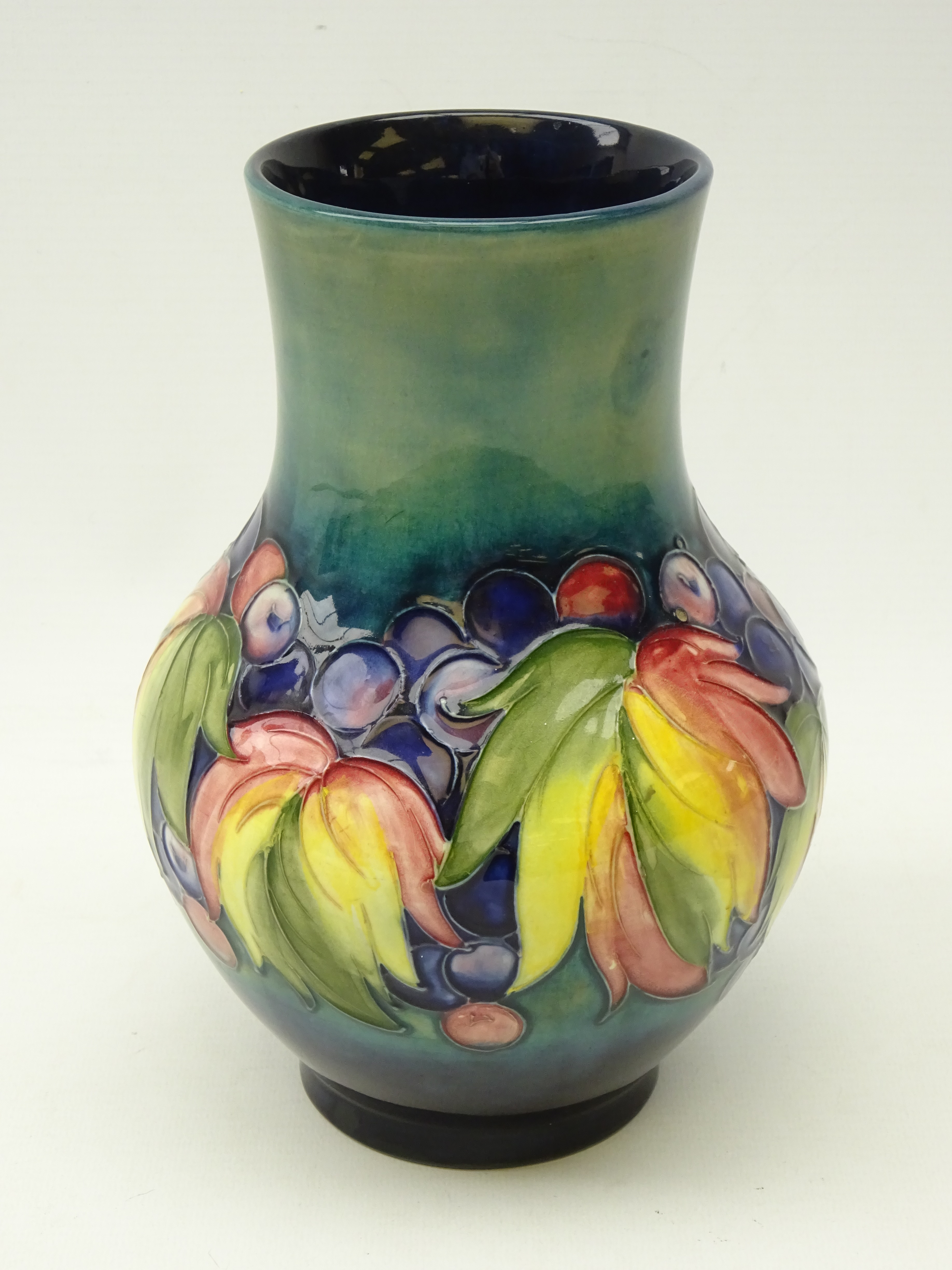Moorcroft Grape and Leaf pattern vase of squat form, impressed signature and 'Potter to H. - Image 3 of 4
