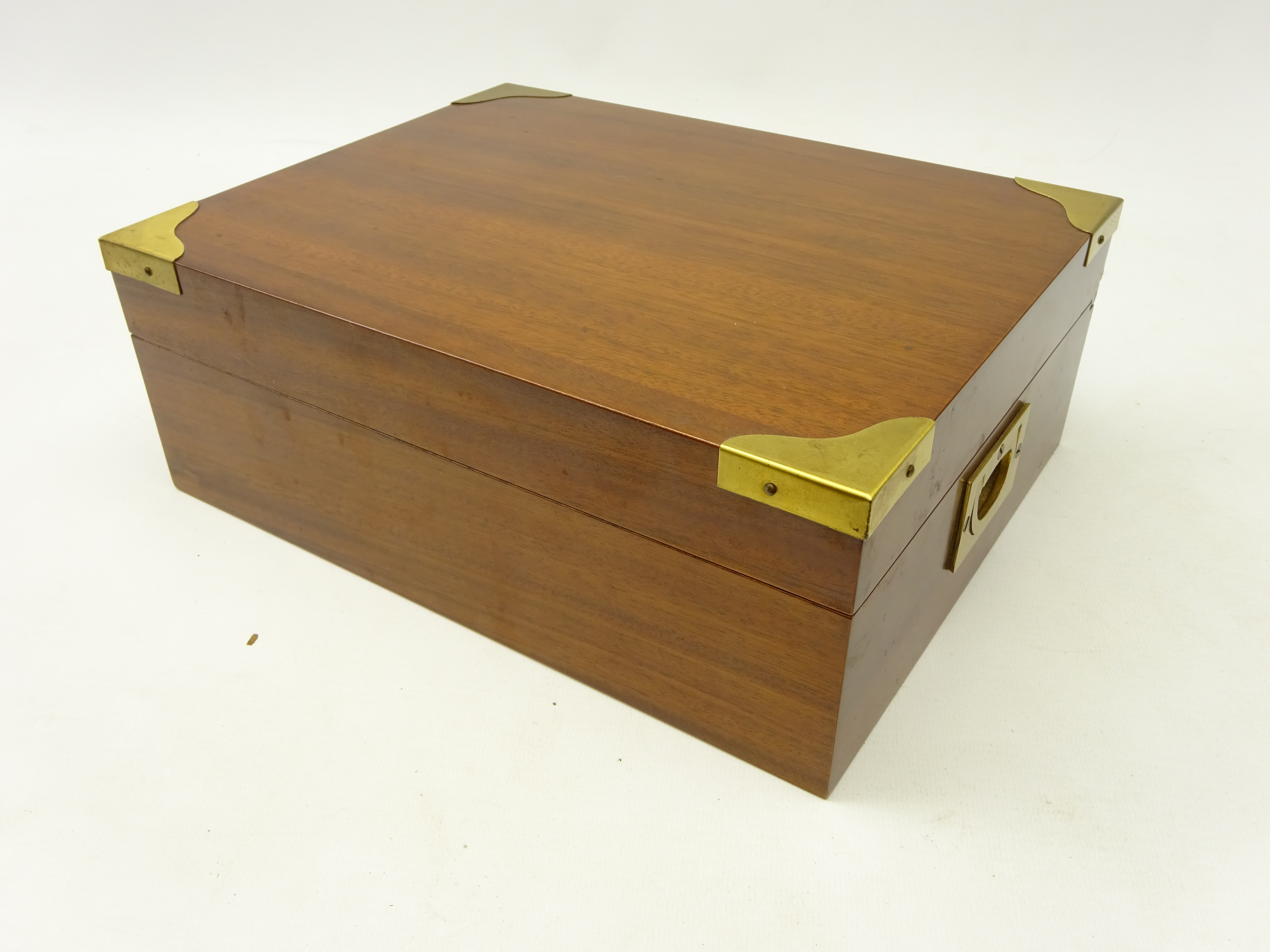 Mahogany and brass bound cigar humidor, with internal dial with two cigar holders, - Image 2 of 3