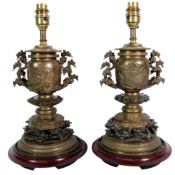 Pair of Japanese bronze table lamps,