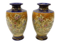 Pair Japanese Satsuma baluster shaped vases, Meiji period,