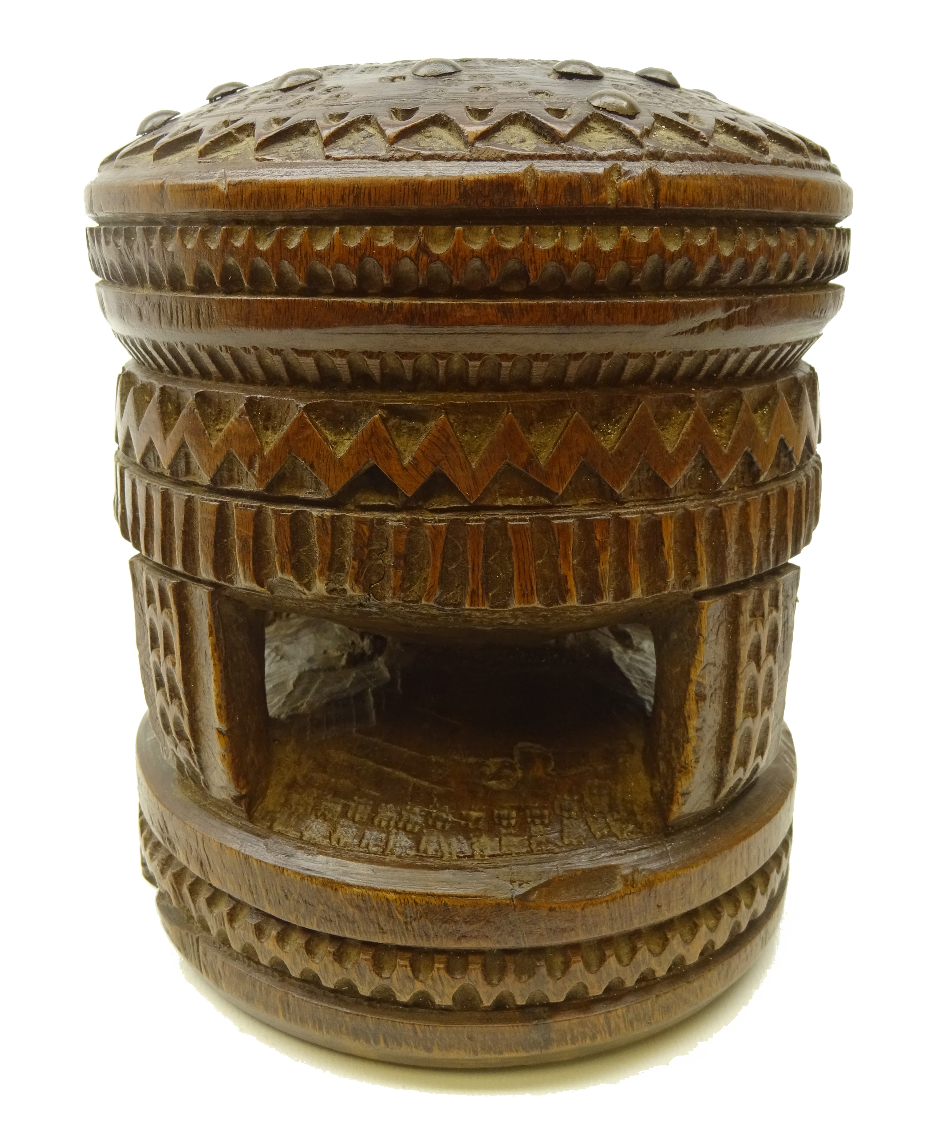 19th century African tribal carved spice pestle and mortar, with chevron bands, - Image 2 of 9