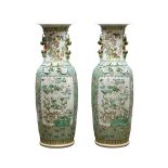 Pair of large 20th century Canton polychrome floor vases,