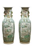 Pair of large 20th century Canton polychrome floor vases,