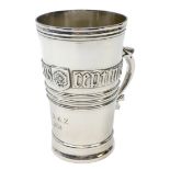 Medieval style silver ale mug by Albert Edward Jones Birmingham 1938 with raised banding dog and