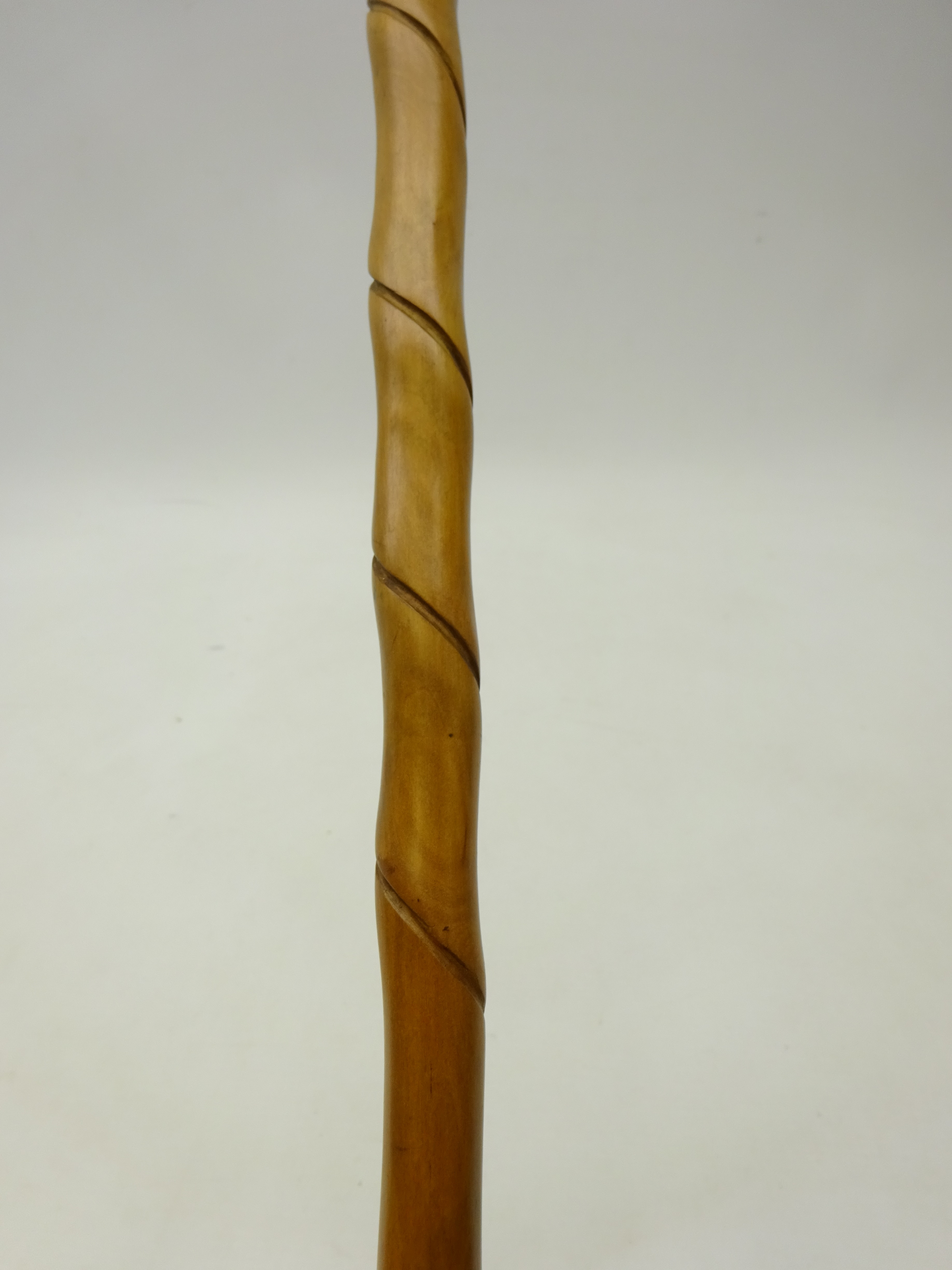 Early 20th century Malacca walking cane with carved spiralled decoration and brass pommel moulded - Image 2 of 2