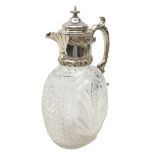 Late Victorian silver mounted cut crystal claret jug, by Atkin Brothers, London 1900,