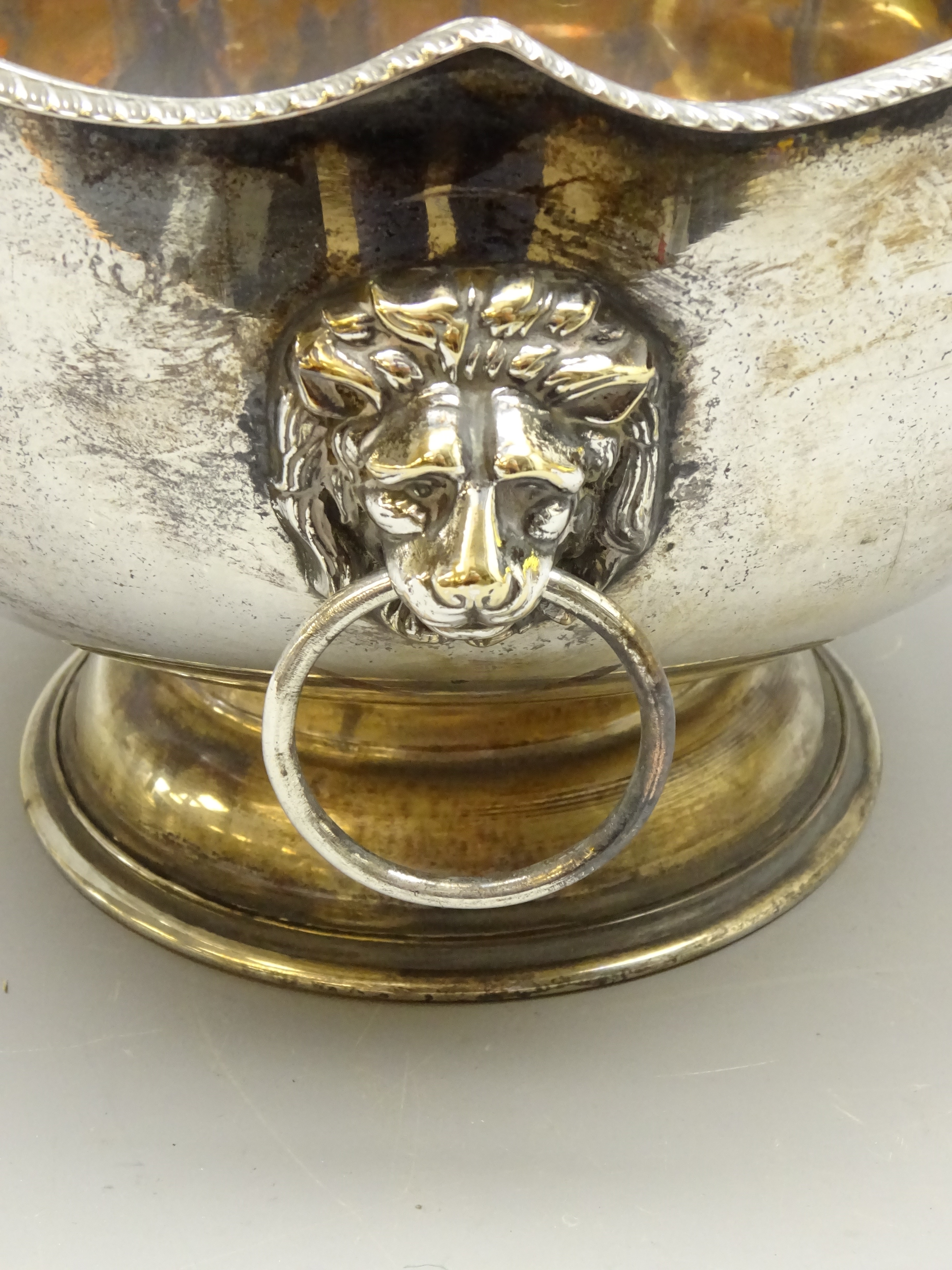 Silver-plated footed punch bowl with lion mask loop handles and shaped top, - Image 2 of 2