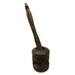 19th century African tribal carved spice pestle and mortar, with chevron bands,