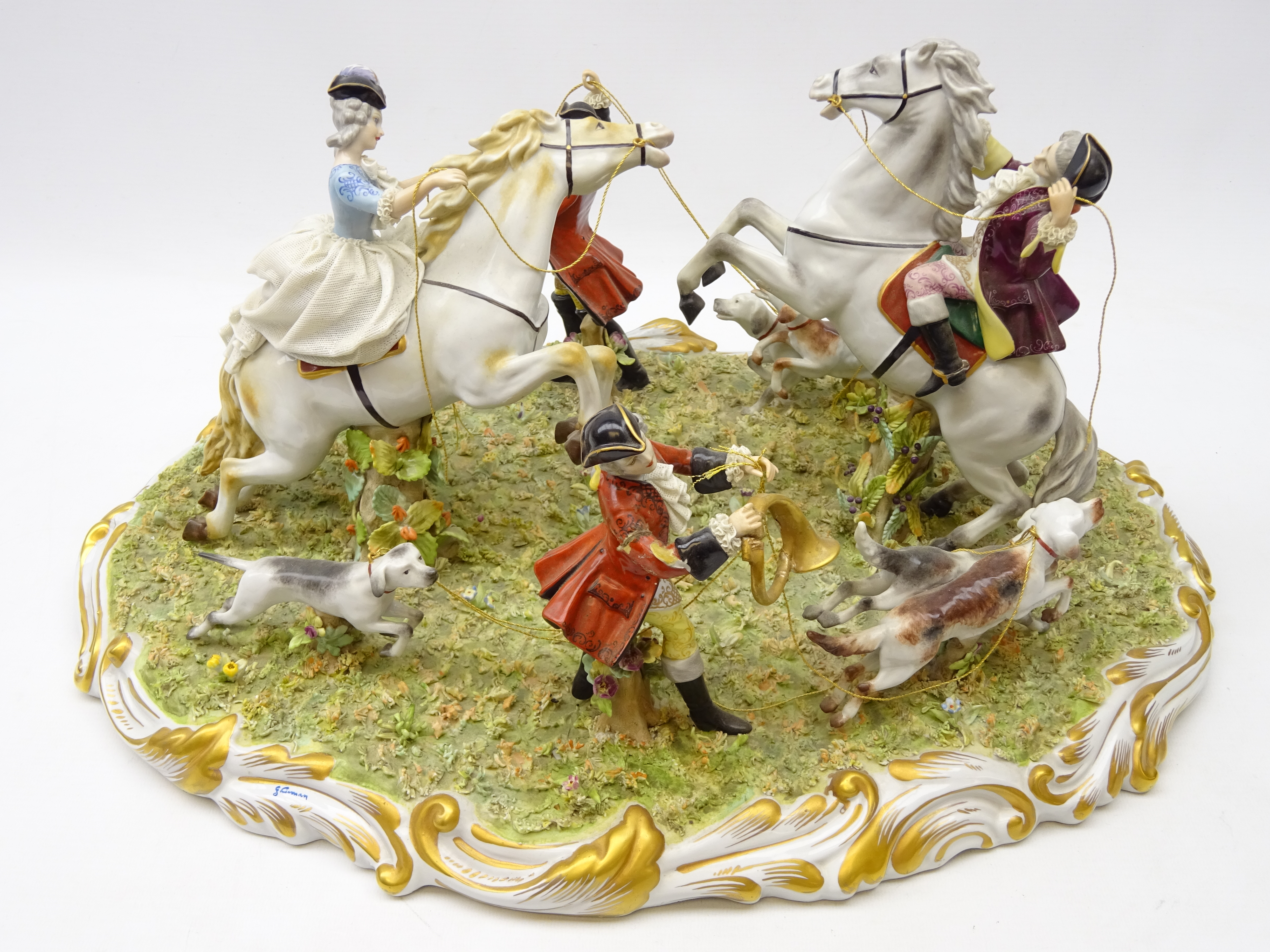 Capodimonte porcelain model depicting an 18th century hunting group, - Image 2 of 9