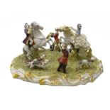 Capodimonte porcelain model depicting an 18th century hunting group,