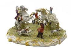 Capodimonte porcelain model depicting an 18th century hunting group,