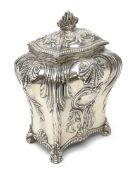 Victorian silver tea caddy with hinged lid by Thomas Bradbury London 1896, H15cm,