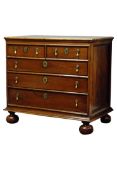 18th century style oak chest of two short and three long drawers with brass tear drop handles,