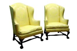 Large pair 'Kittinger Company' Georgian style outsplayed wingback armchairs on shell carved