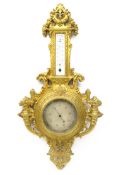 Unusual 19th century cast gilt metal cased wheel Barometre Holosterique, silvered dial marked HBNP,