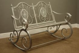 Silver finish two seat garden rocking bench,