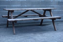 Pine slatted picnic benches, 183cm x 138cm,