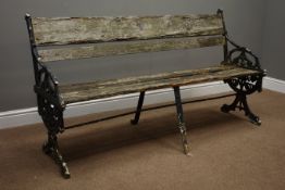 Victorian garden bench, ornate cast iron ends, plank seat and back, W158cm, D69cm,