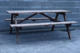 Pine slatted picnic benches, 183cm x 138cm,