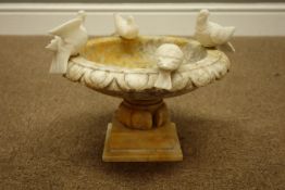 Small marble bird bath, egg and dart rim detail, square stepped base,