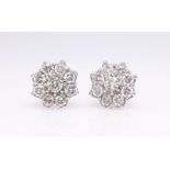 Pair of 18ct white gold diamond cluster ear-rings,