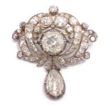 Victorian old cut diamond brooch, centre diamond approx 3 carat, pear shape drop diamond approx 1.
