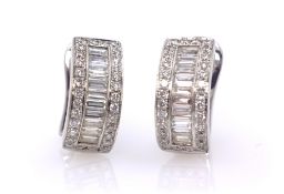 Mappin & Webb pair 18ct white gold baguette and grain set diamond ear-rings,