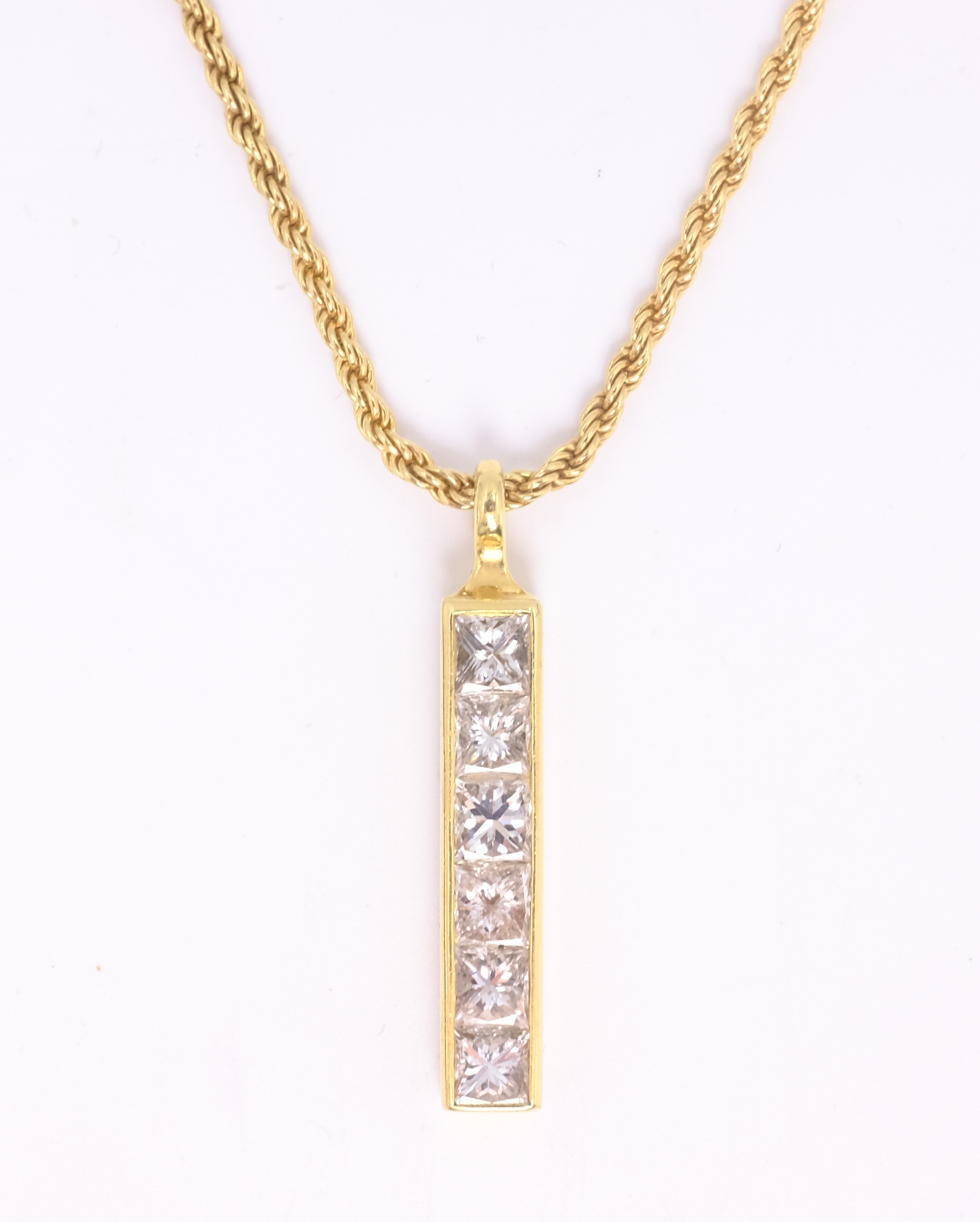 18ct gold diamond "strip" pendant necklace,