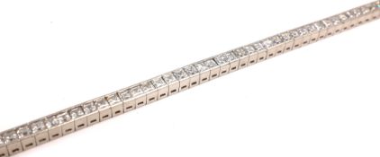 Platinum emerald cut diamond bracelet stamped 950,