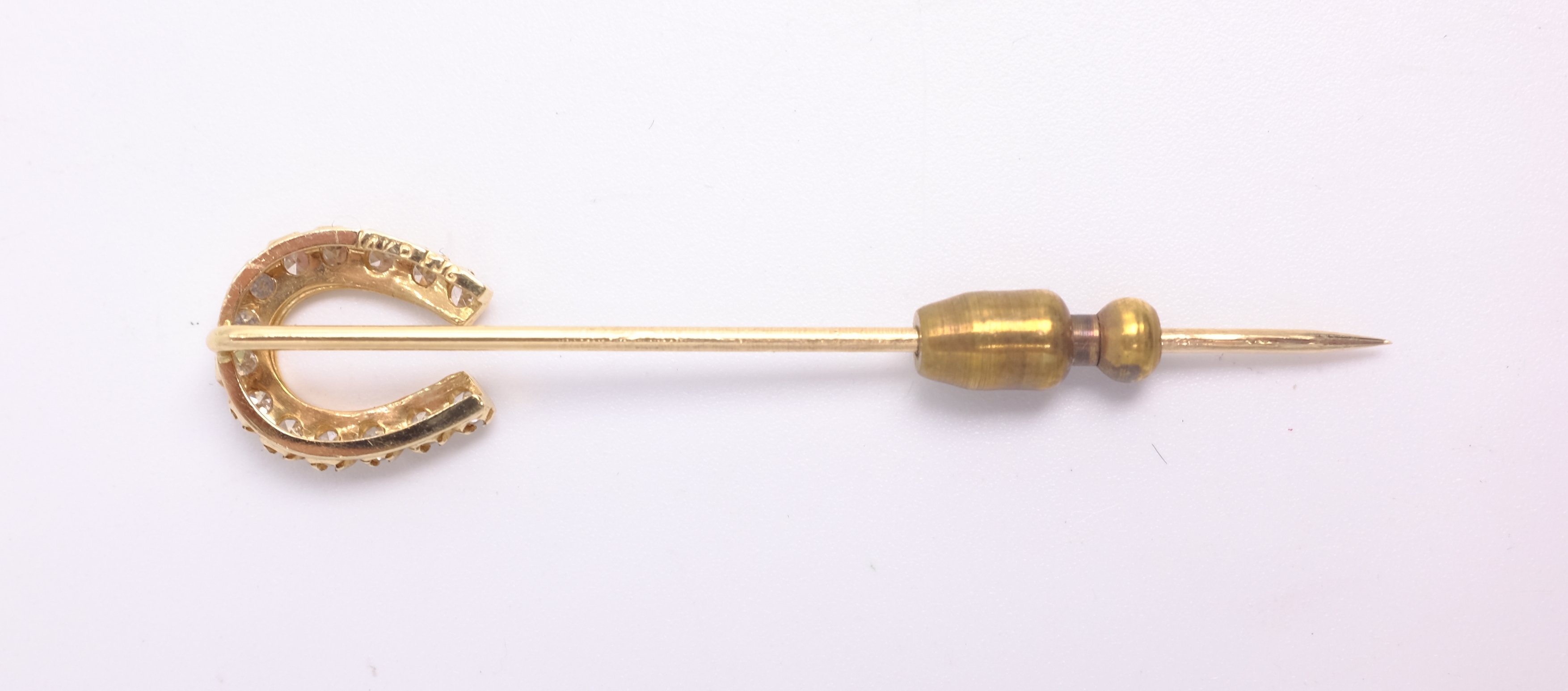 Diamond set gold horse shoe pin, stamped 14K - Image 3 of 3