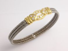 Fred Paris diamond set 18ct gold and stainless steel rope twist bracelet,