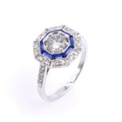 Art Deco style diamond and sapphire white gold ring,